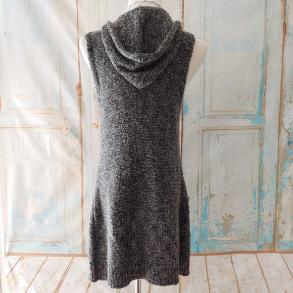 Sarah Spencer wool mohair pocket hood sleeveless cardigan duster sweater/S/gray - Picture 3 of 14
